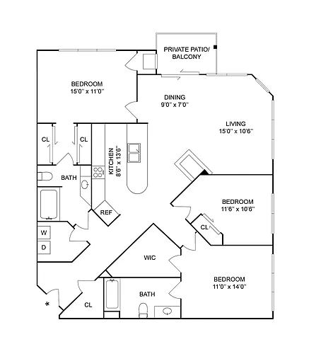 Floor plan 3 BR x 2 BA - C