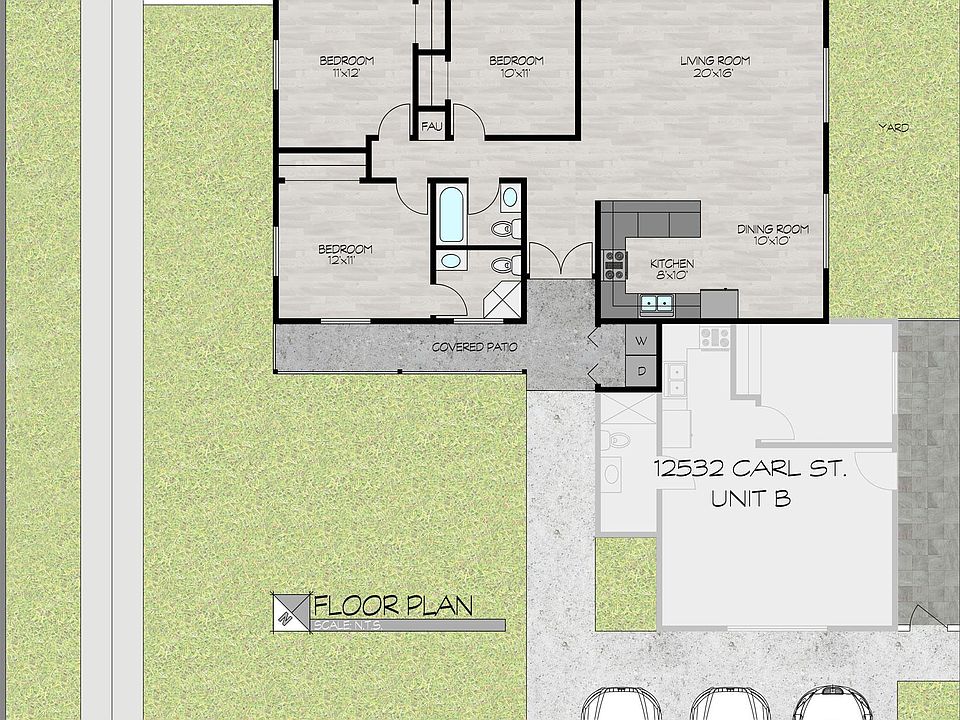 This is a floor plan of the main unit, while also showing Unit B (Garage Conversion to 1-bedroom unit, also available for rent)