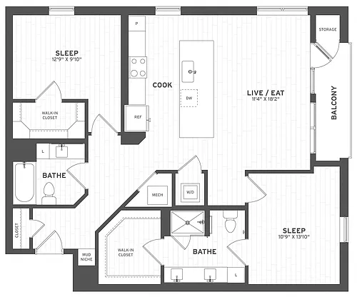 Floor plan 2 Bed/2 Bath Ground-B1G