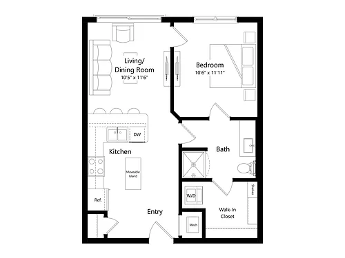 Floor plan A2 | 1 Bed | 1 Bath