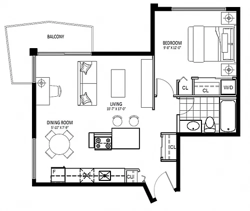 Floor plan 1355 West 14th - Plan A 1 Bed 1 Bath