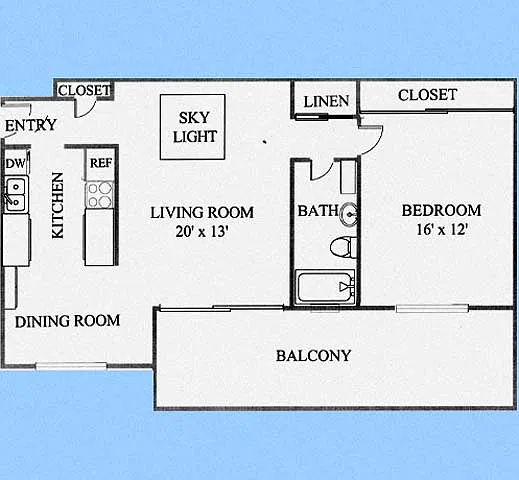 Floor plan 1-Bed, 1-Bath