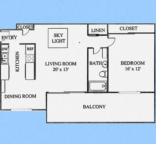 Floor plan 1-Bed, 1-Bath