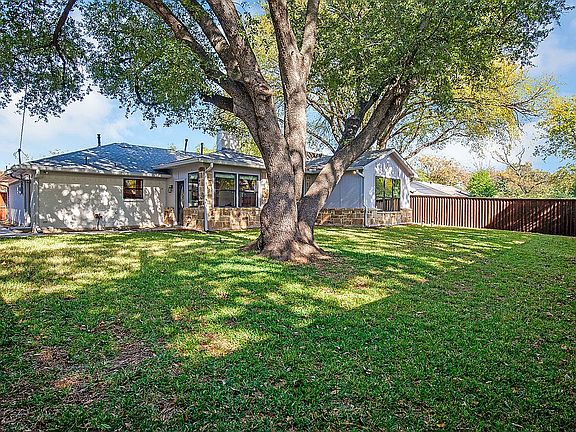 Back yard mature trees grass