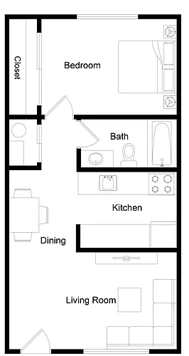 Floor plan 1 Bed, 1 Bath A Upgraded