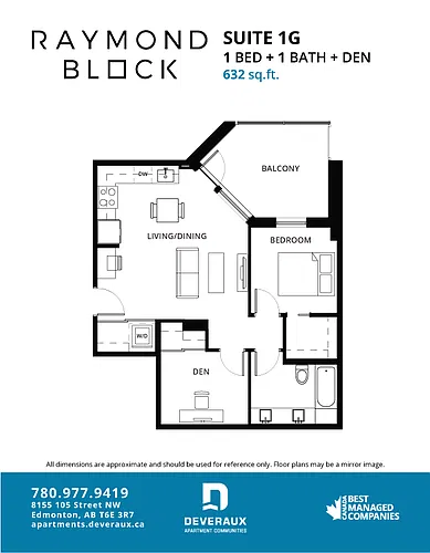 Floor plan 1 Bedroom, 1 Bathroom + Den