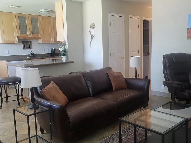 A view from the living room to the kitchen.
