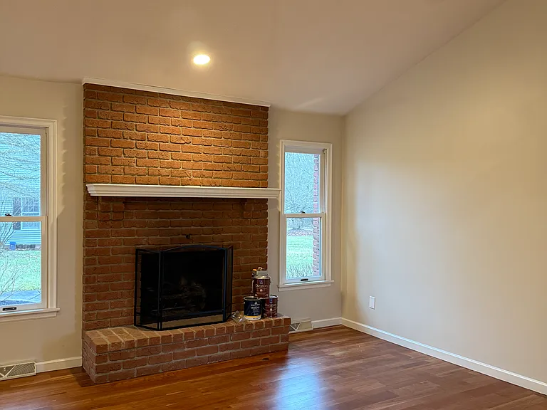 Close up of fireplace in family room
