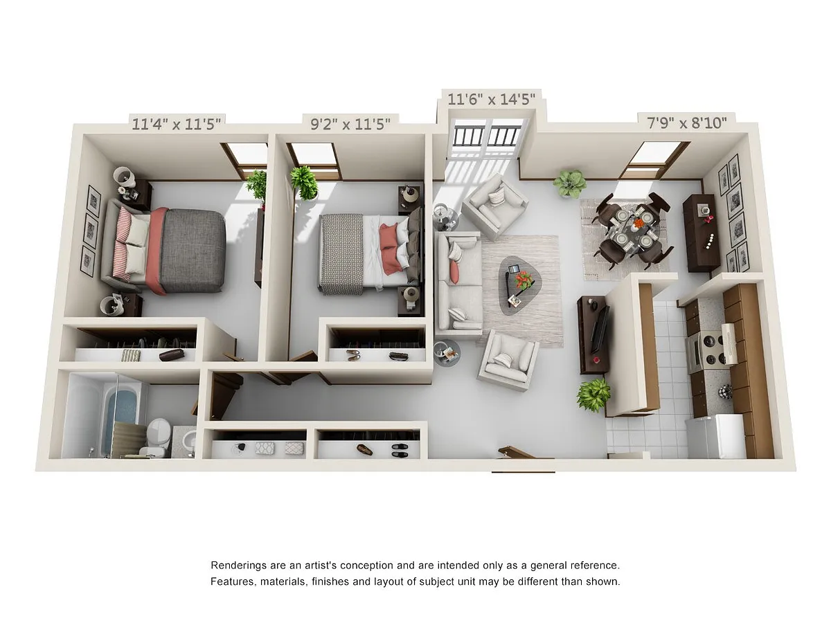Floor plan 2 Bedrooms & 1 Bath