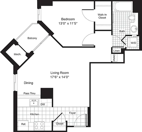 Floor plan 1 Bedroom H
