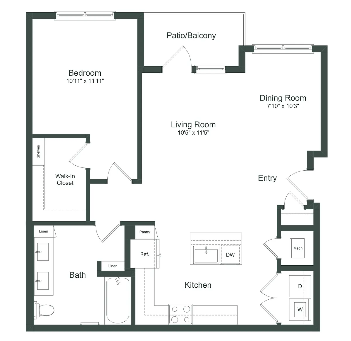 Floor plan The Merle | 1 Bed | 1 Bath
