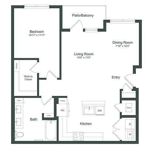 Floor plan The Merle | 1 Bed | 1 Bath