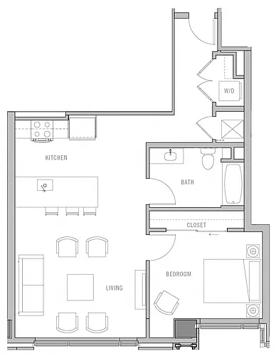 Floor plan 1 Bed-1 Bath-A2