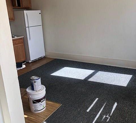 Living area and kitchen