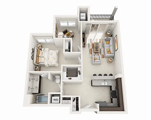 Floor plan One Bedroom A1DD2