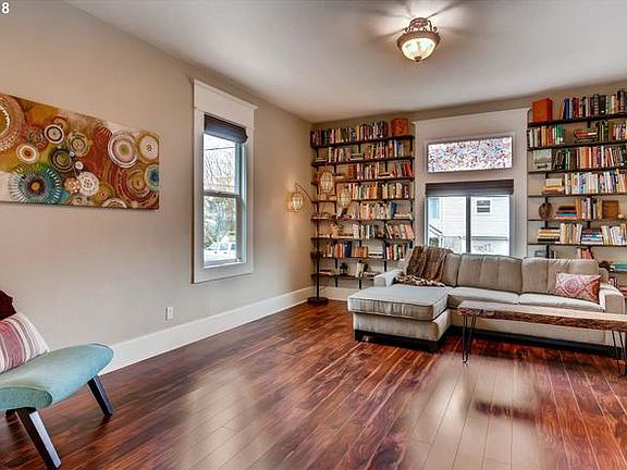 Living room with built-in bookcases