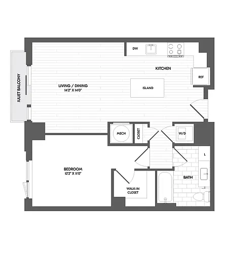 Floor plan 1 Bed/1 Bath-1B
