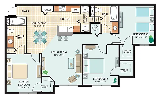 Floor plan 3 Bed, 2 Bath