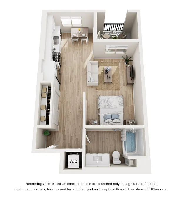 Floor plan 0BD, 1BTH S1