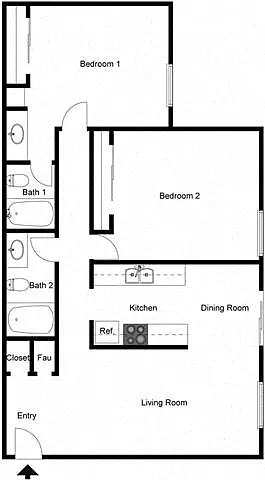 Floor plan 2 Bedroom 2 Bath