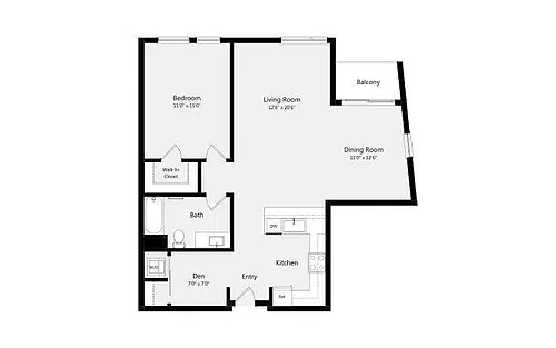 Floor plan 1B+DEN B