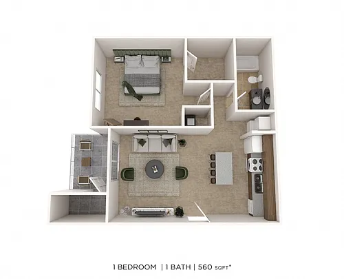 Floor plan 1 Bedroom 1 Bath 560