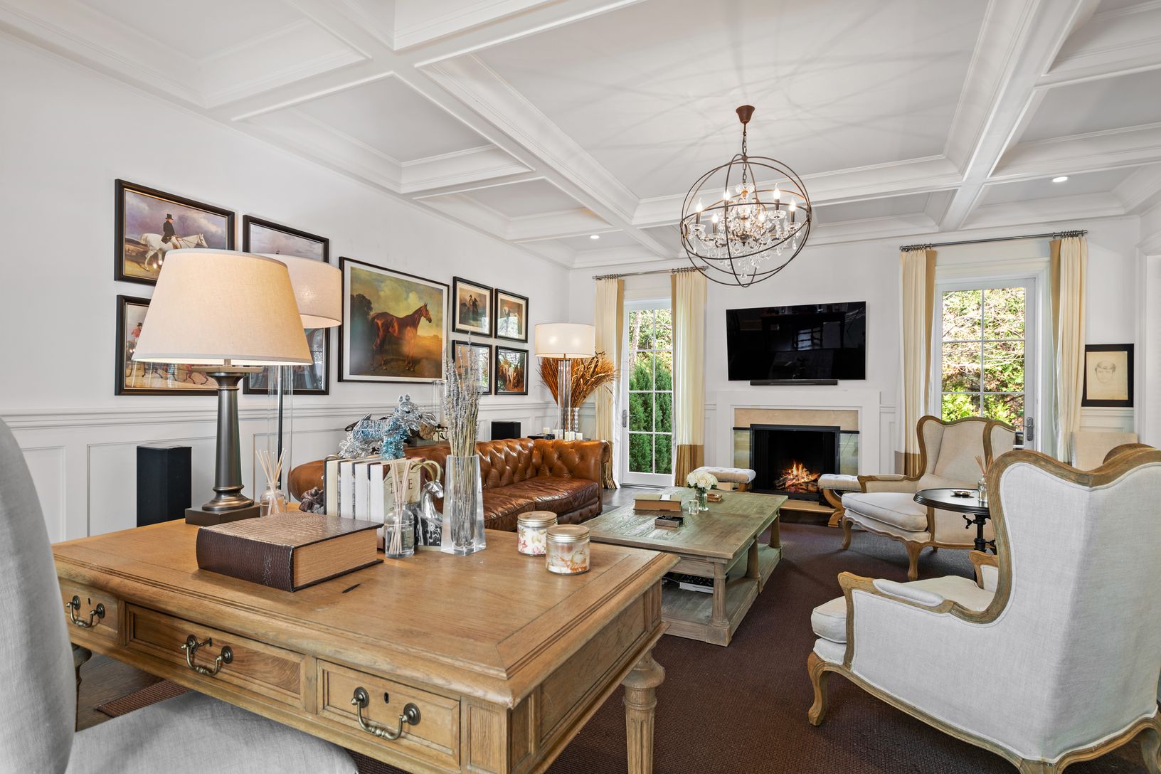  Offered furnished, living room with fireplace