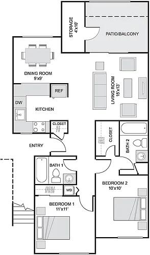 Floor plan 2 Bed/2 Bath-B