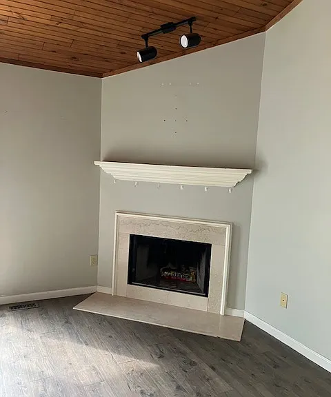 Fireplace and hearth in living room