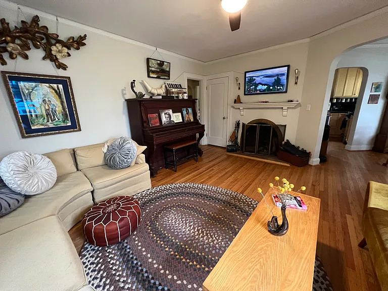 Living room flows into dining room