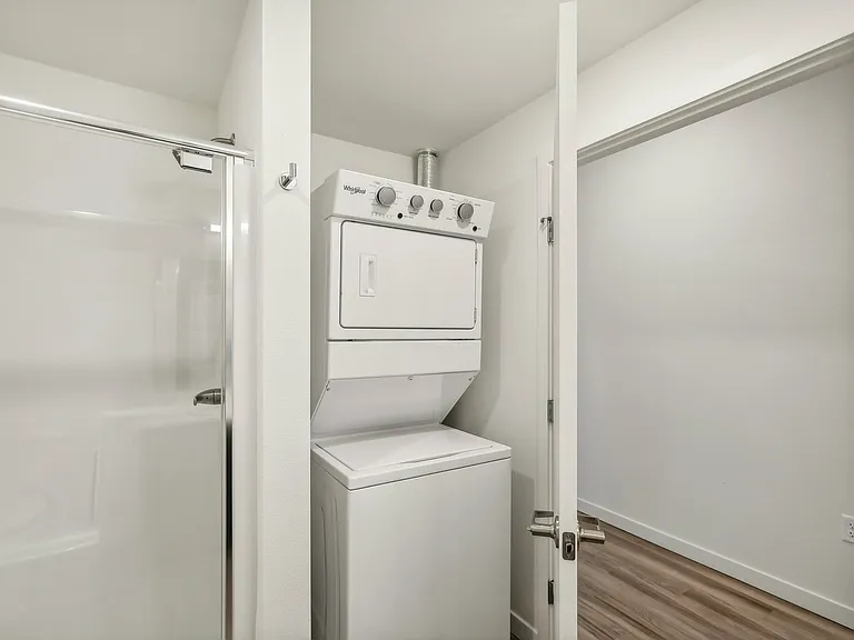 A full-size washer dryer is in the main bathroom. A full-size washer dryer is in the main bathroom.