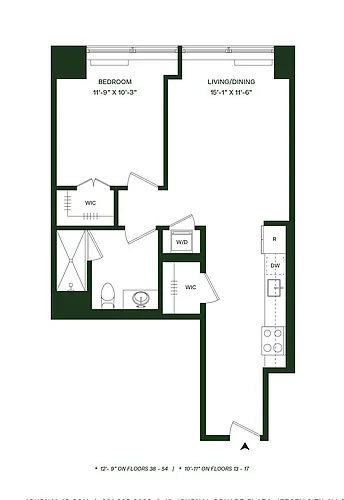 Floor plan Residence 10 - South: 1BR 1BA
