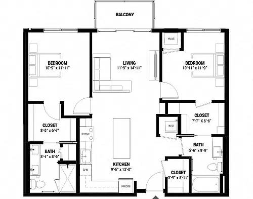 Floor plan Two Bedroom 2-A