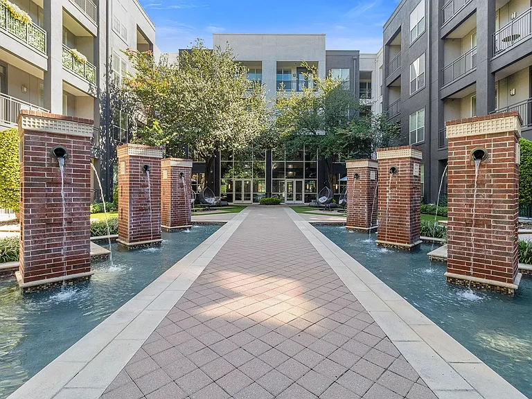 Courtyard with seating and water features