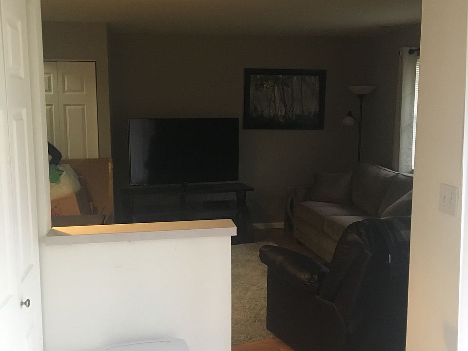 Kitchen looks into living room