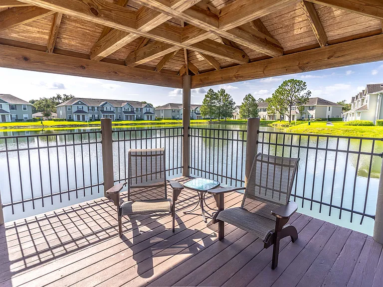 Beautiful and Tranquil Pool Area Overlooking the Pond and Fountain