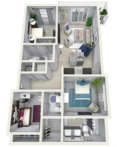 Floor plan 2 Bedroom 2 Bath 1128 sqft (E)