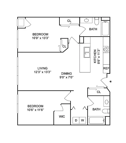Floor plan 2 BR x 2 BA - A - Section 8
