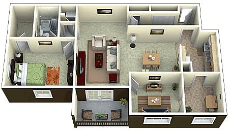 Floor plan 1 Bed 1 Bath with Den