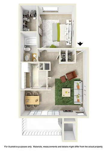 Floor plan 1 Bed (Fireplace Optional)