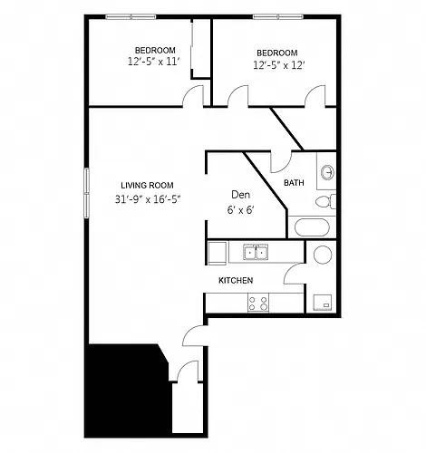 Floor plan 2x1 Den with Carport