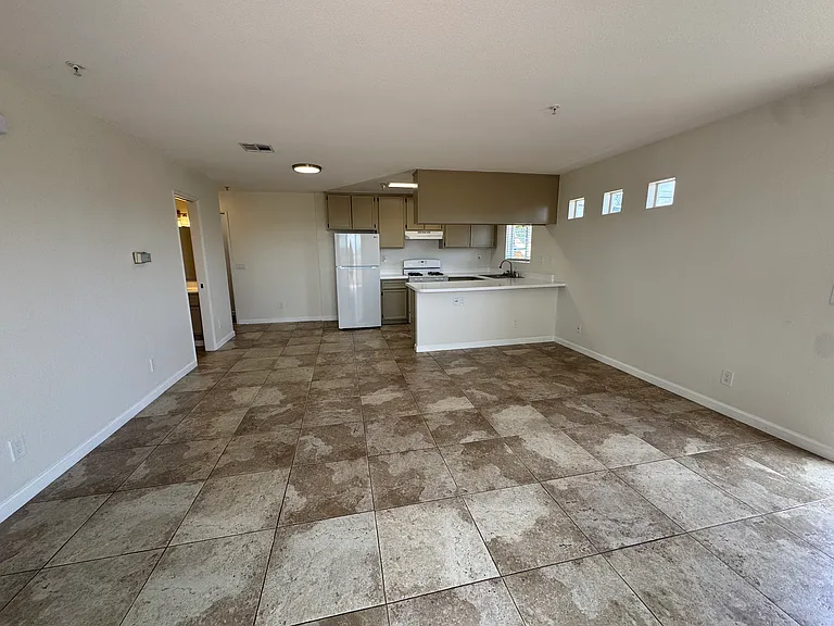 Large open concept living room and kitchen.