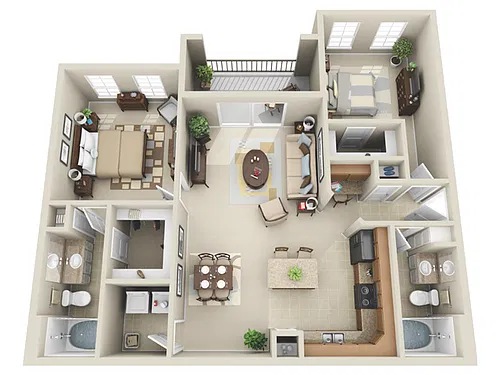 Floor plan 2 Bed, 2 Bath A