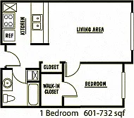 Floor plan 1 Bedroom - 60% AMI