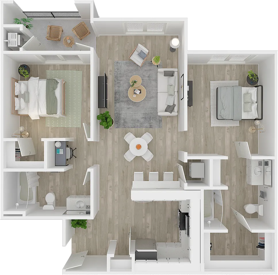Floor plan Two Bedroom, Two Baths Apartment