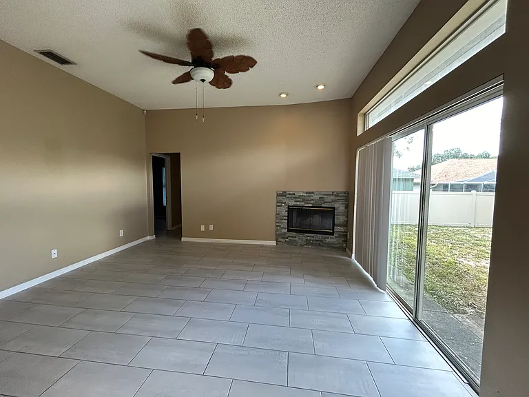 Family room and fireplace