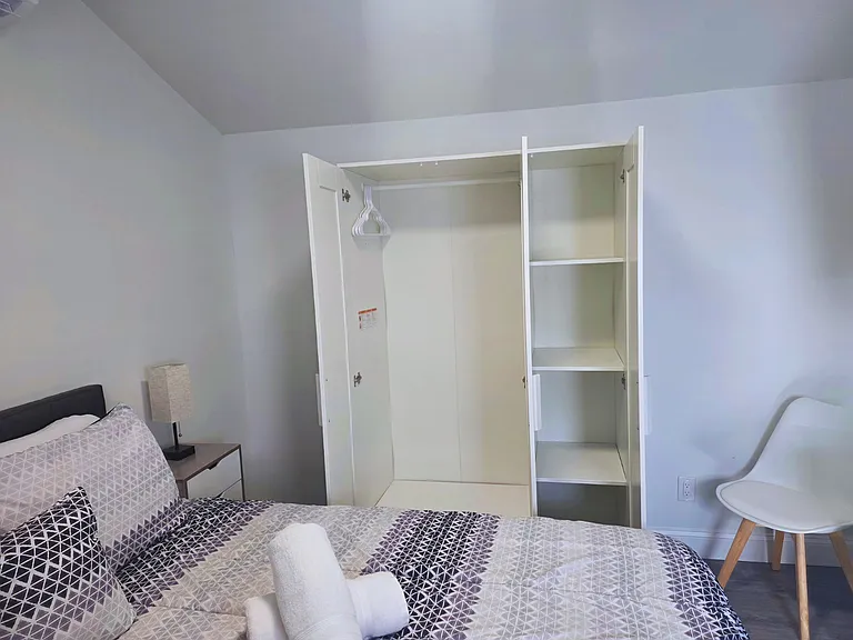 Room features a closet with for comfortable clothing storage