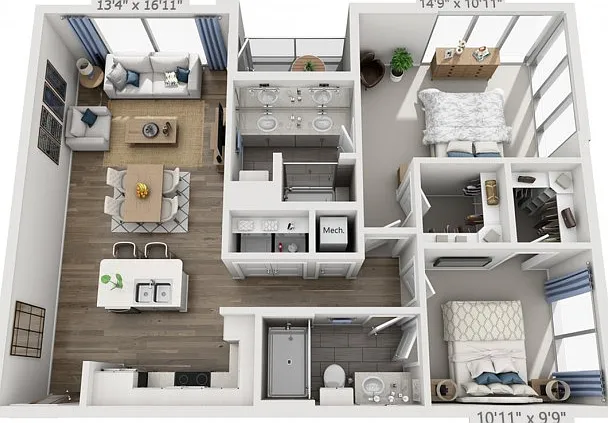 Floor plans are artist's rendering. All dimensions are approximate. Actual product and specifications may vary in dimension or detail. Not all features are available in every apartment. Prices and availability are subject to change. Floor plans are artist