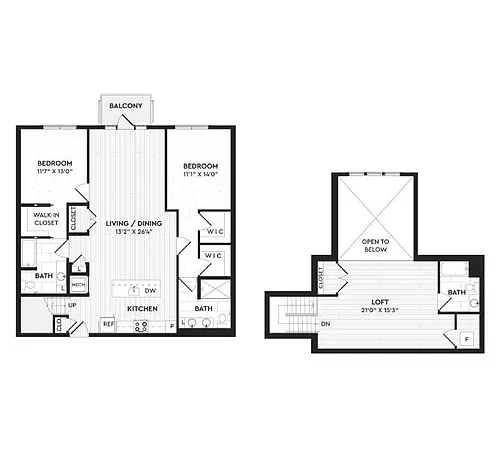 Floor plan B1+L | 2 Bed | 3 Bath | Loft