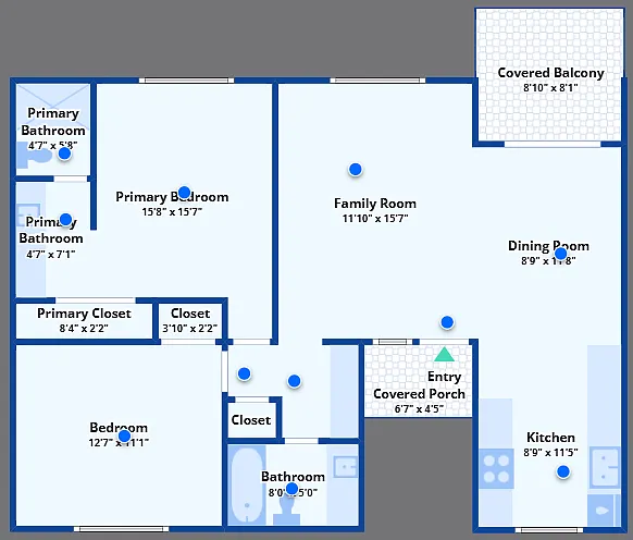 Floor plan 2 Bedroom 2 Bath Upstairs with Balcony